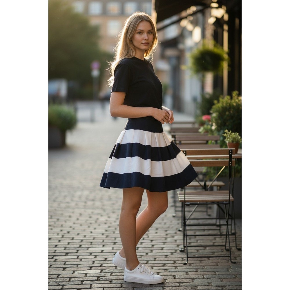 J.Crew Navy White Striped Pleated Mini Skirt with Pockets Style‎ 45574 Size 00